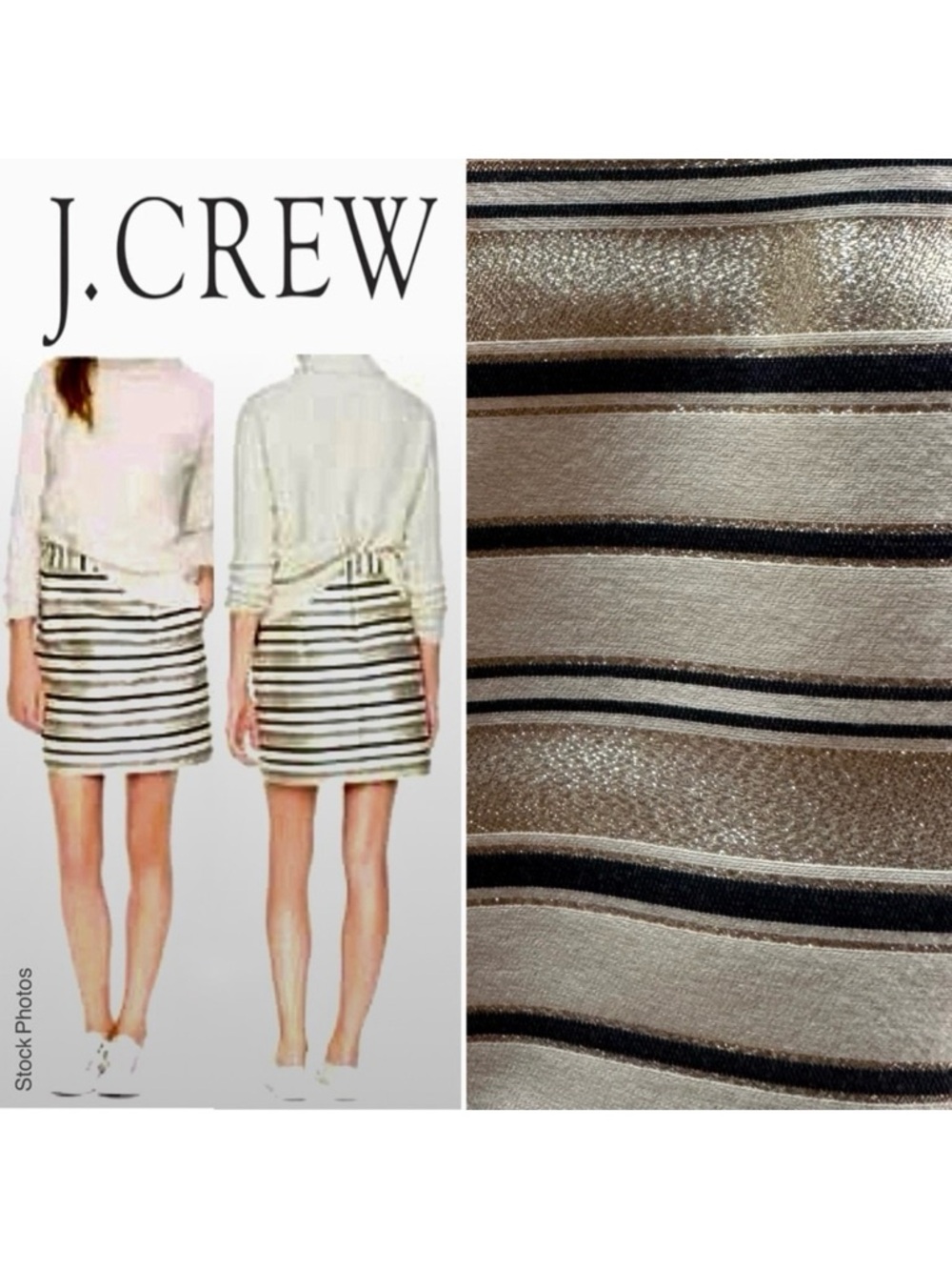 J. Crew Silk Blend Metallic Gold & Cream Striped Mini Skirt (8)